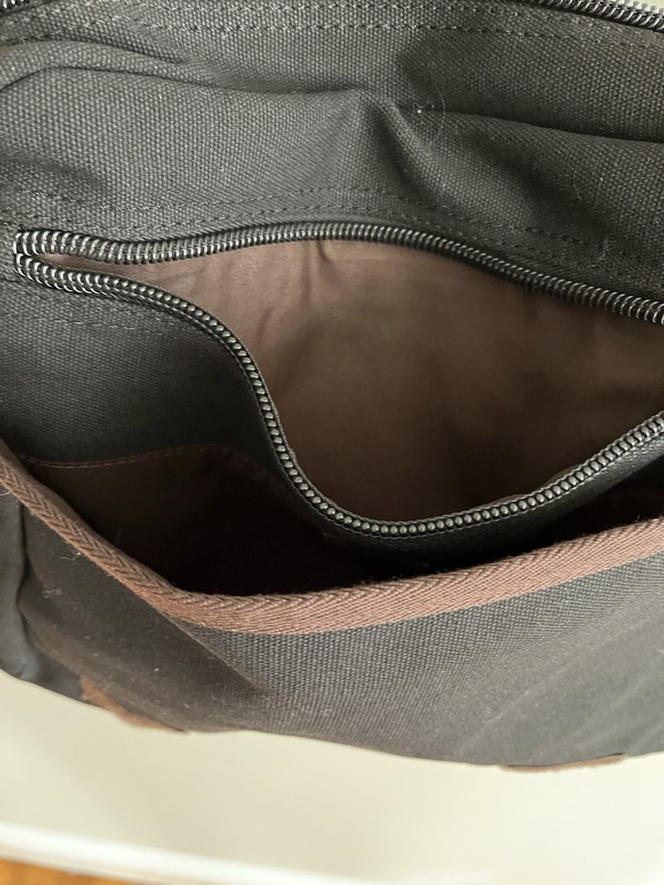 Sechunk Black Canvas Brown Strap Messenger Laptop Bag Adjustable Strap