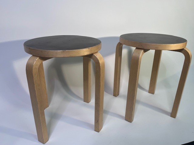 2 Artek Alvar Aalto Model E60 Black Birch Stools Original
