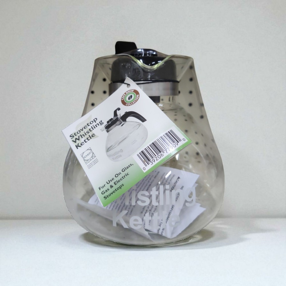 Glass 12 Cup Stove Top Whistling Tea Kettle by Medelco