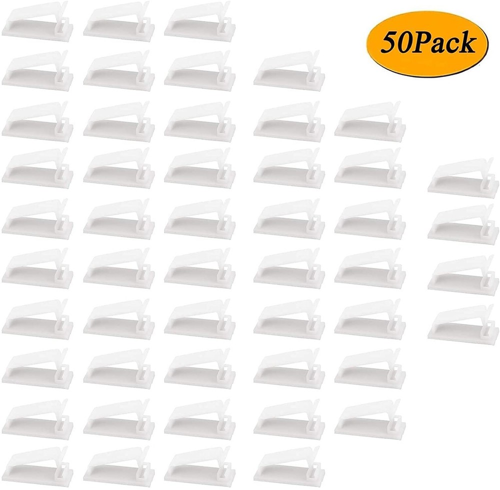 SOULWIT 50Pcs Self-Adhesive Cable Management Clips, White