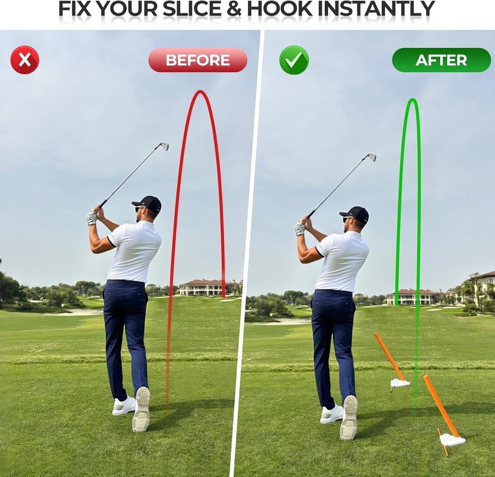 Golf Swing Training Aid Alignment Discs Rods Corrects Swing Path & Slice Fix