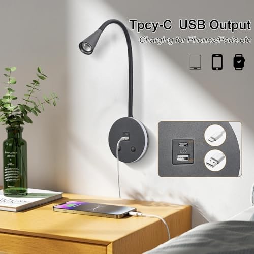 Book Lights for Reading at Night, LED Wall Mounted Reading Light, Black
