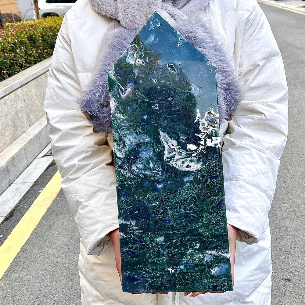 11.72LB Water grass agate wide column obelisk sample column