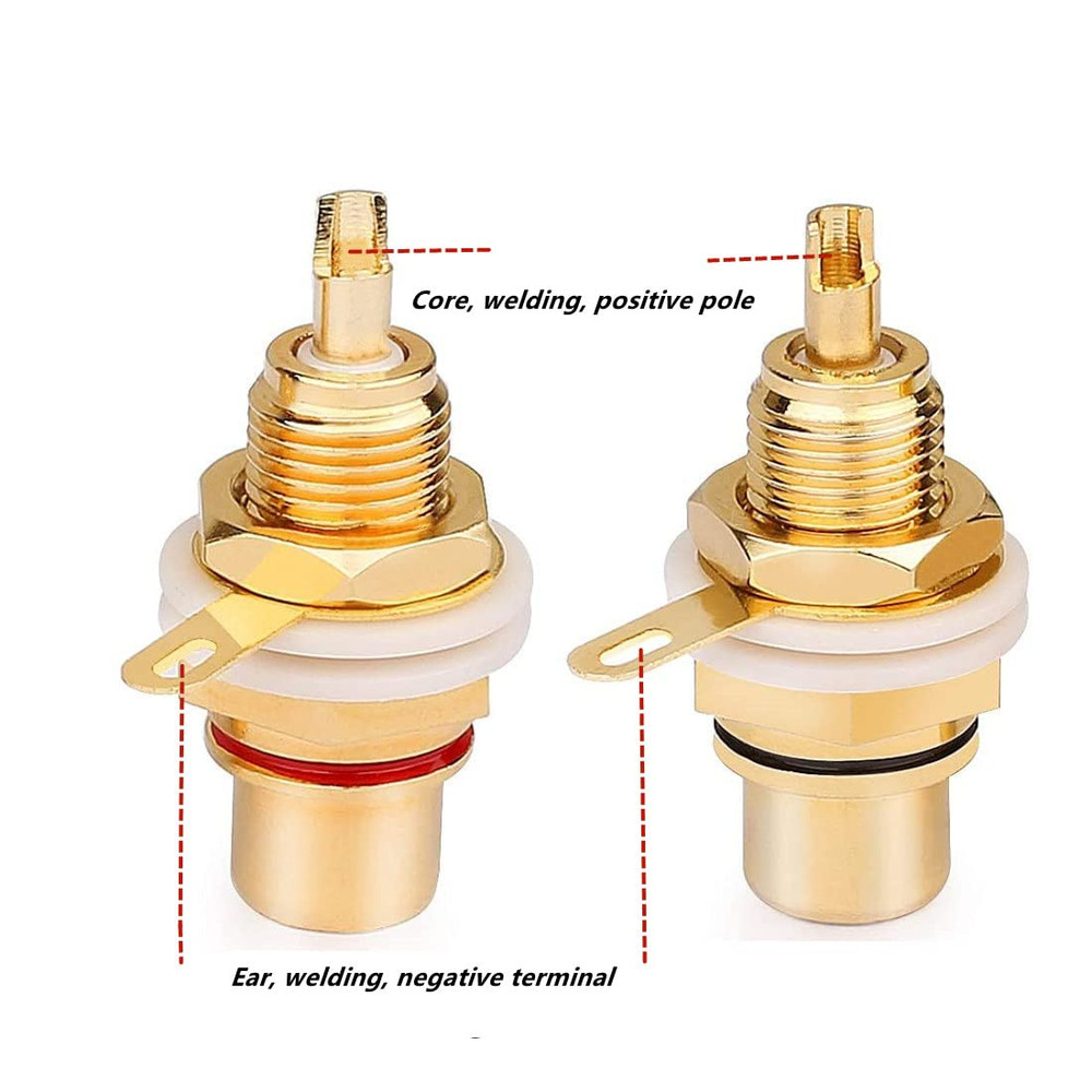Gold Plated Female RCA Phono Panel Mount Chassis Socket Plug Jack Connector - (6