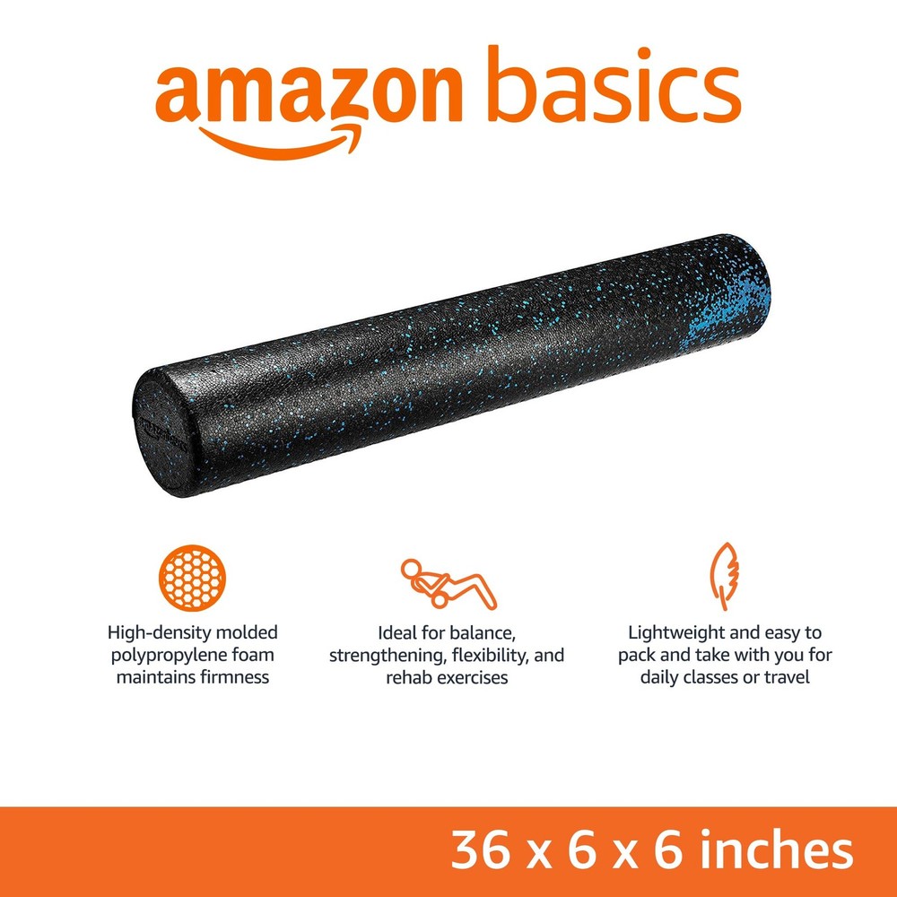 Amazon Basics 36-Inch Blue High-Density Foam Roller for Exercise & Recovery