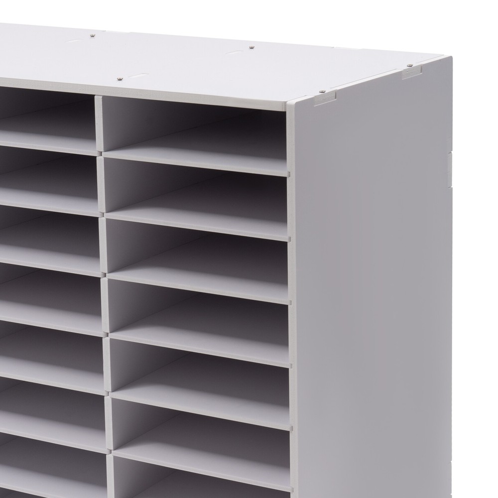 36-Compartment Literature Organizer, Durable Adjustable File Sorter, White