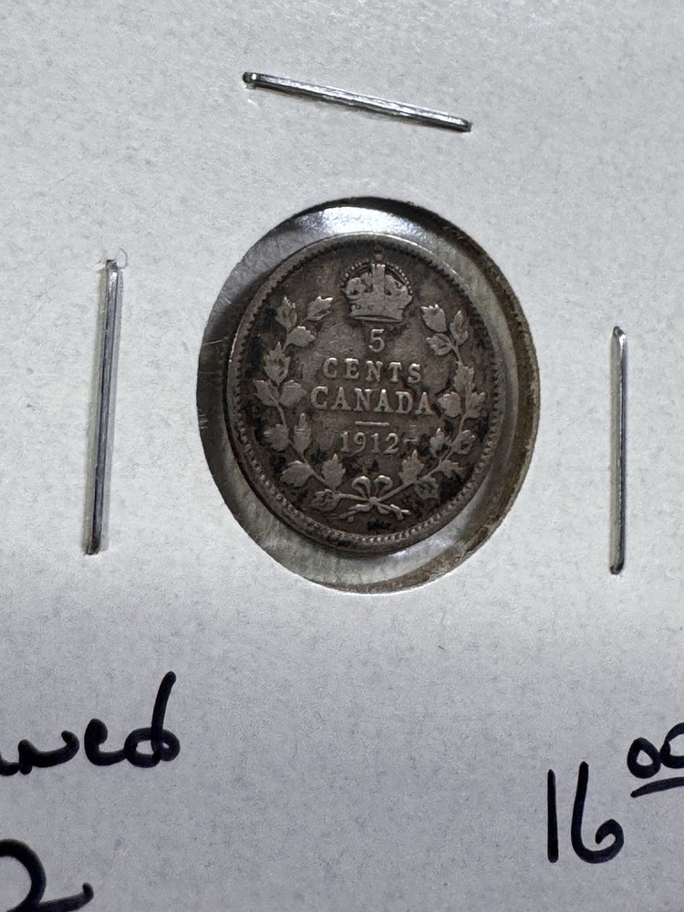 1912 Canada 5 Cents Silver Coin Cleaned