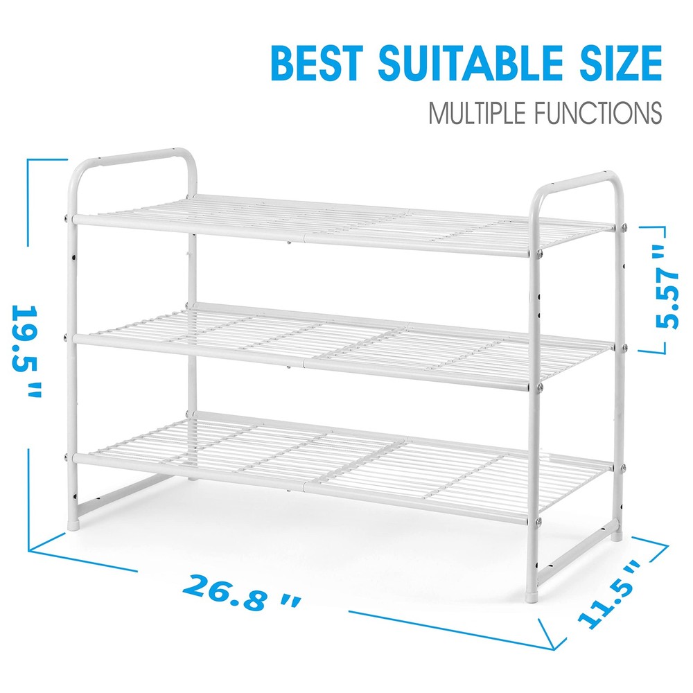 Simple Trending 3-Tier Stackable Shoe Rack, Expandable & Adjustable Shoe Shel...