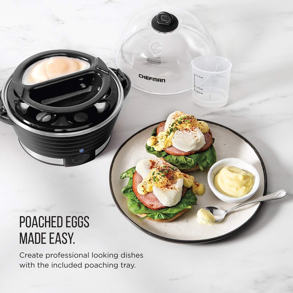 Chefman Egg-Maker Rapid Poacher Steamer Makes 6 Eggs Hard Medium Soft Black