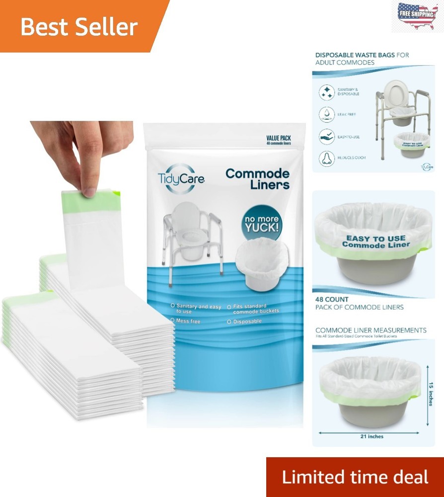 Value Pack of 48 Leak-Free Bedside Commode Liners for Hygiene & Convenience