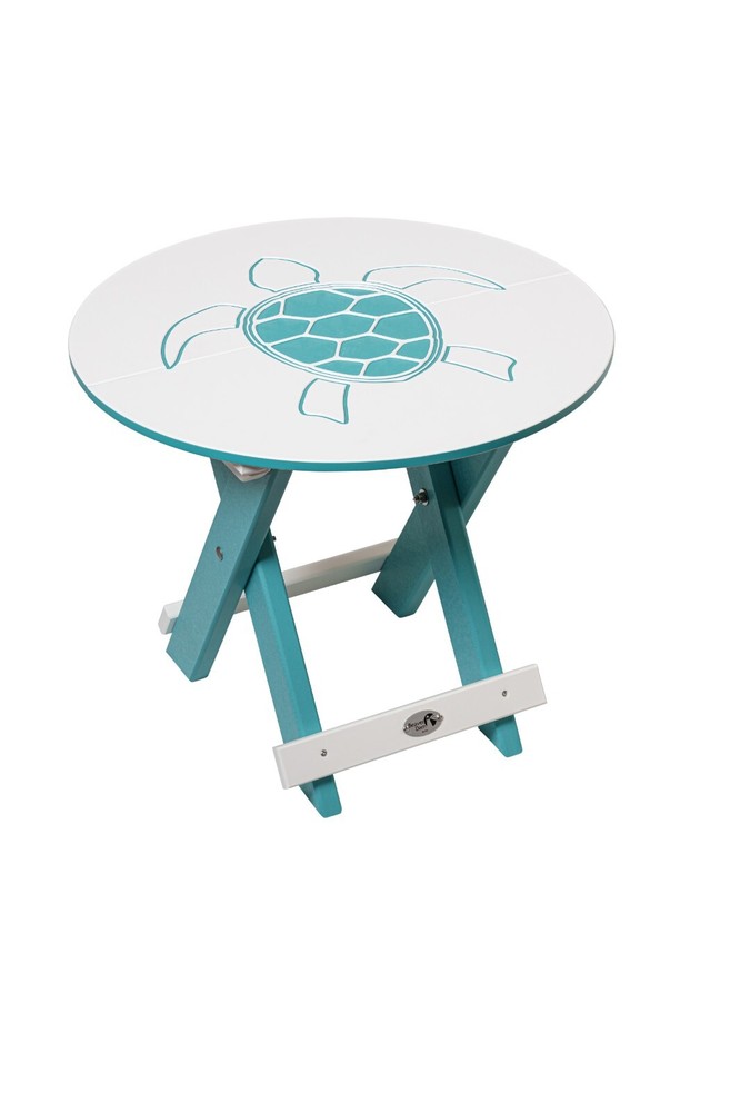 Amish-Made Bayside Collection Round Poly Folding Table with Ocean Designs