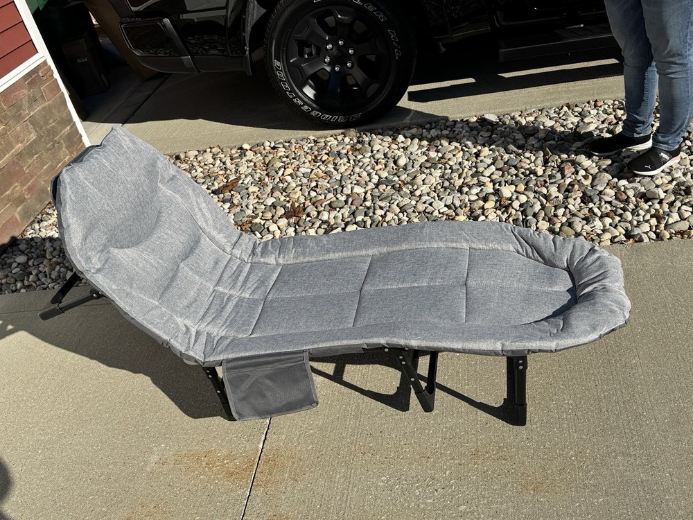 Gray Foldable Portable Camping Cot for Adults, Metal Frame, Polyester