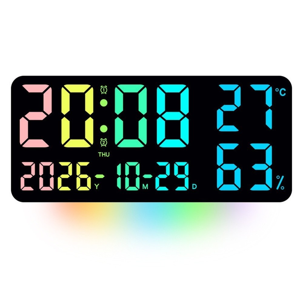 Wall Clock with RGB Lights Temperature Humidity Display Dual Alarm Function