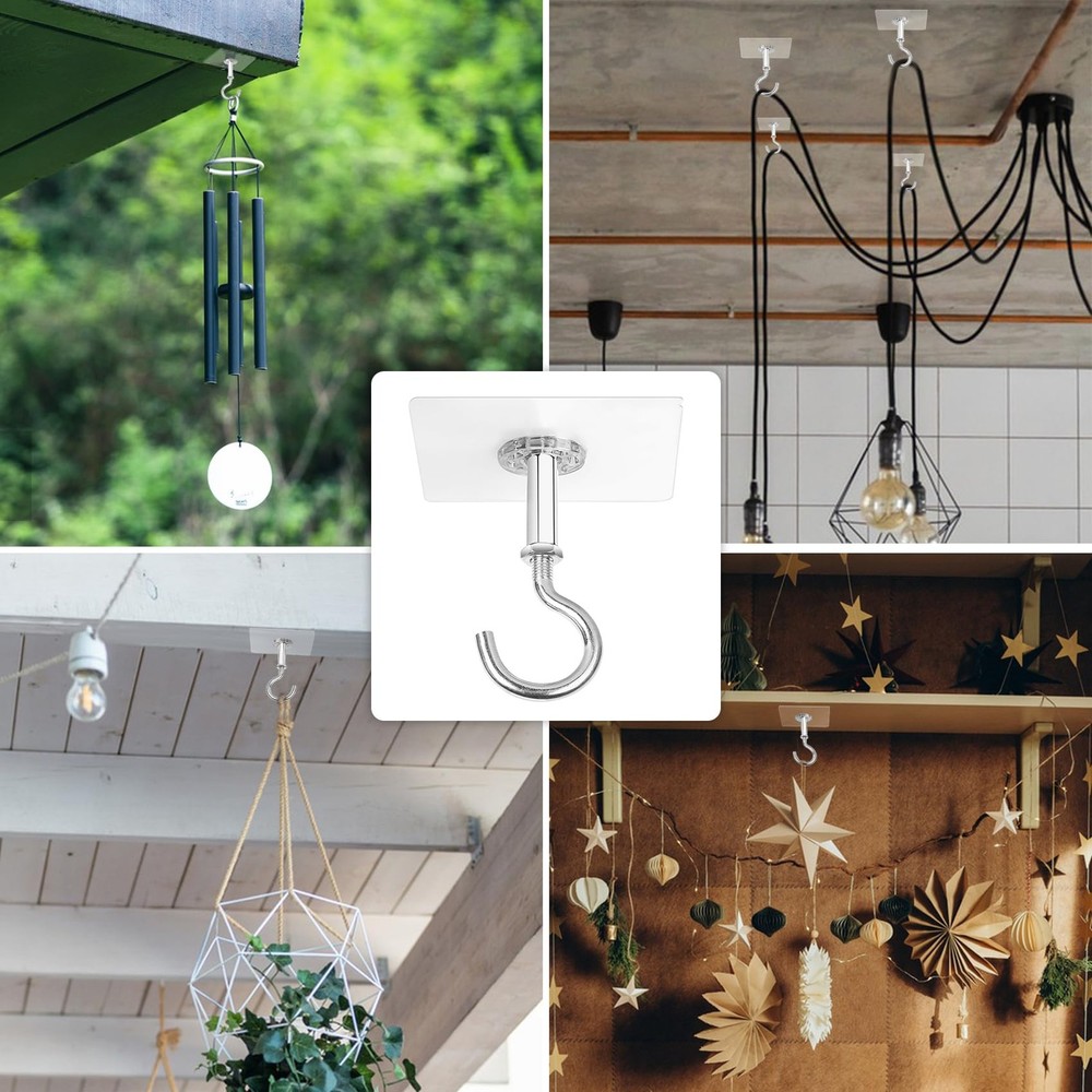 2 Pack Ceiling Hook for Hanging Plants, Adhesive Ceiling Hooks Heavy Duty Hol...