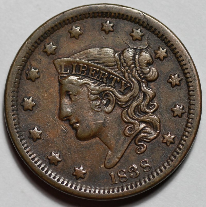 1838 Coronet Head Large Cent - US 1c Copper Coin