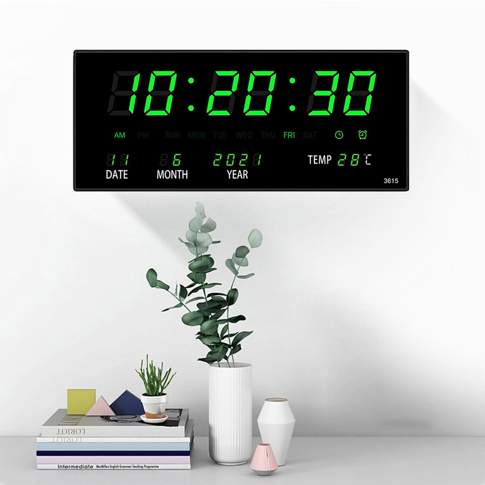 Large LED Screen Display Clock Digital Wall Clock w/ Temperature Calendar Date