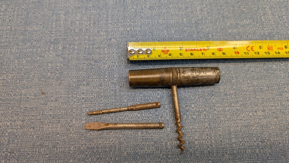 Plated Brass Barrel Capsule Handle MultiTool Screwdriver Corkscrew Drill Vintage