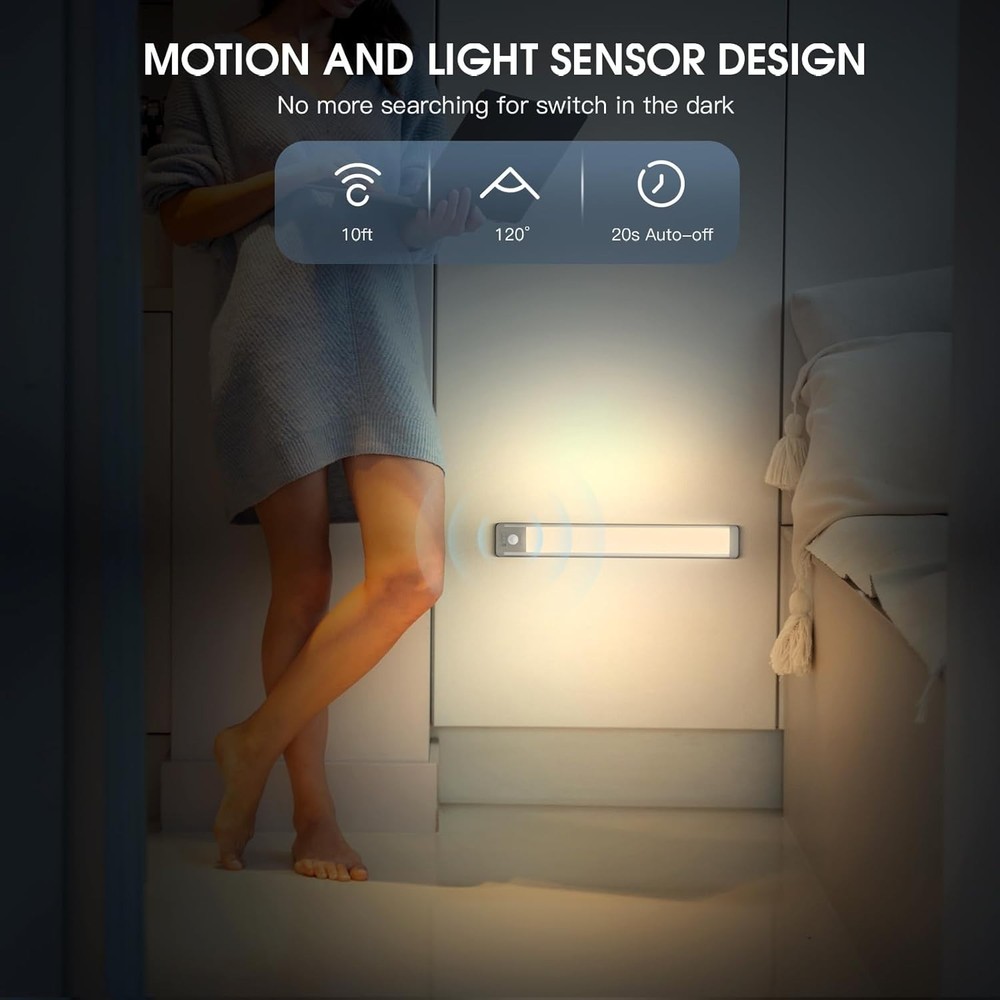 10inch Under Cabinet Lighting, 2 Pack Rechargeable Motion Sensor Light Indoor...