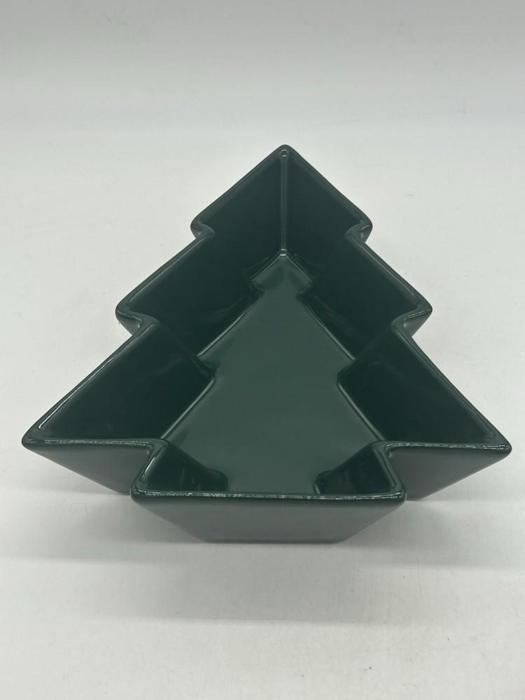 TAG Ceramic Dark Green 9" Christmas Tree Shaped Nuts/Snacks/Candy Dish