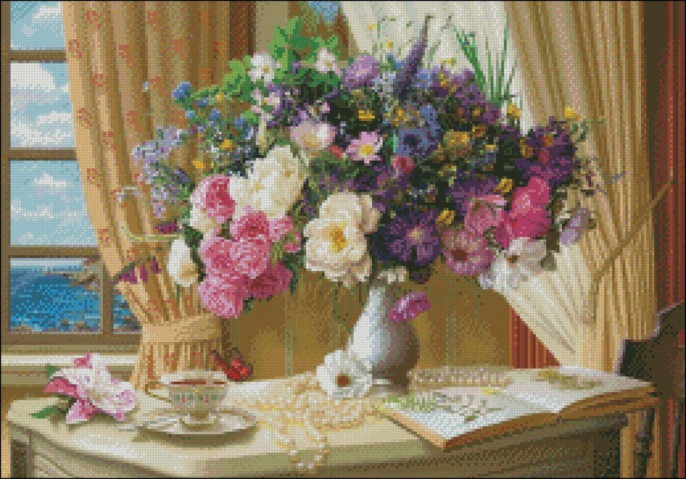 Morning Tea-Counted Cross Stitch Pattern Needlework Chart DIY X Stitch