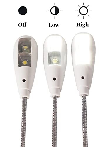 LED USB Reading Lamp Light with 2-Brightness Dimmable Setting, Flexible White