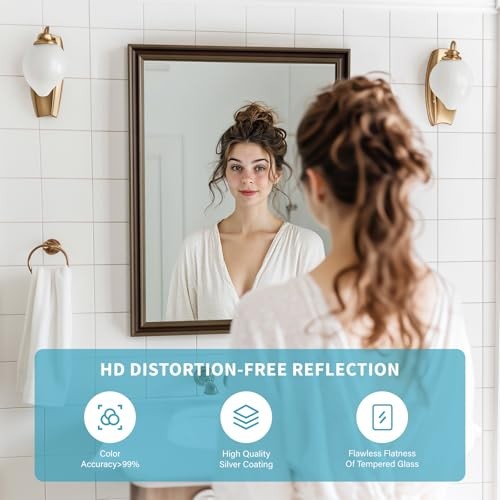 Effect Framed Wall Mirror, 22x30 Rectangle Mirror, 30"L x 22"W Retro Copper