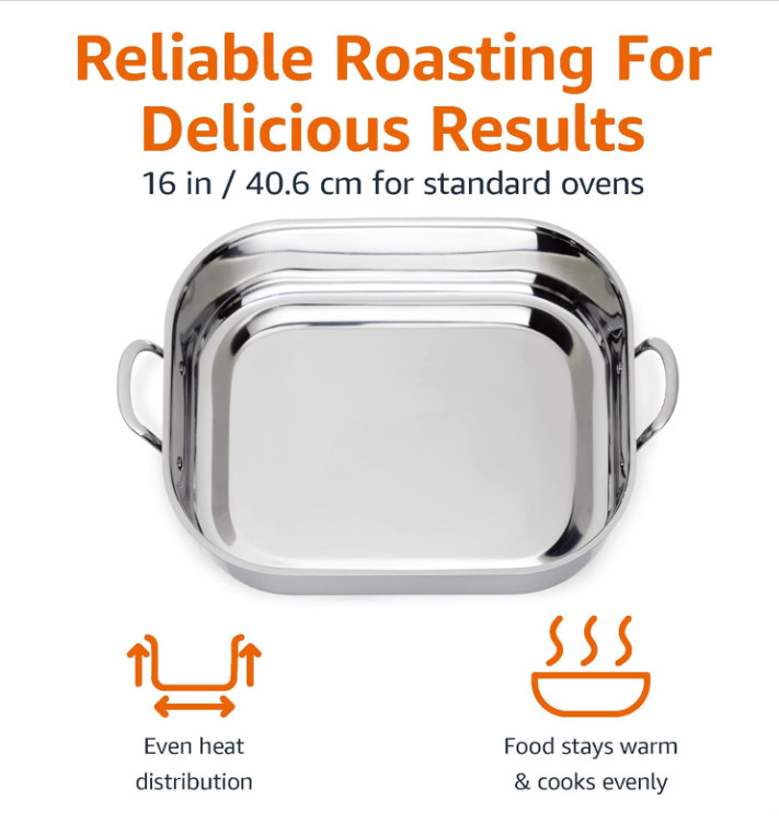 Stainless Steel Rectangular Roasting Pan with Rack, Turkey Roaste,16 in
