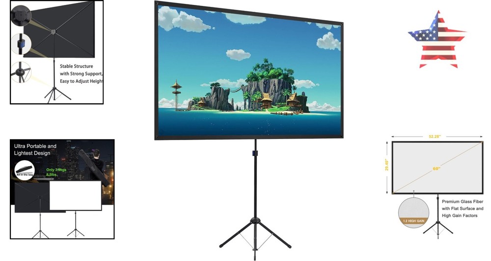 Portable Projector Screen with Stand - 16:9 Format - Lightweight & Easy Setup