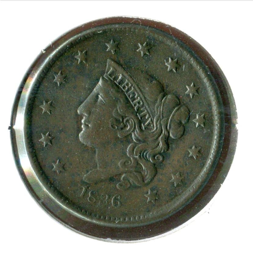 1836 1c Large Cent XF