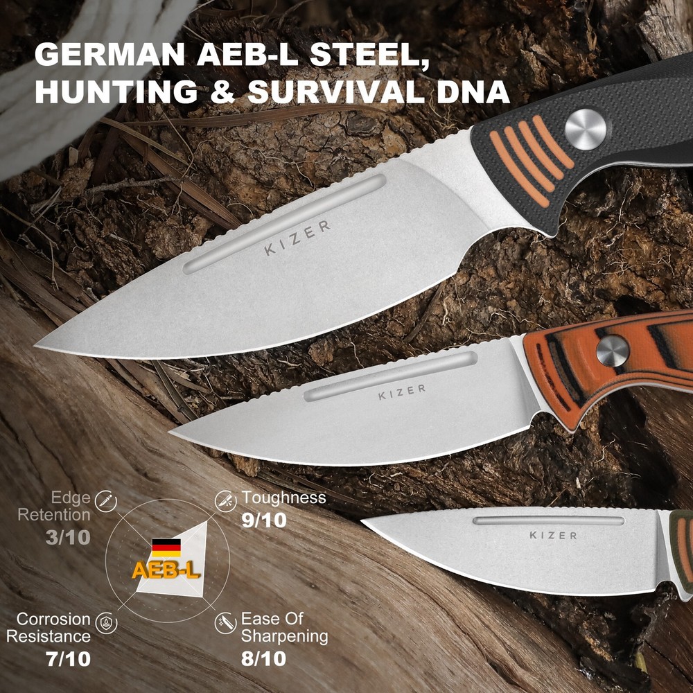 Kizer Ewanki 3 Fixed Knife AEB-L Willow-leaf Blade G10 Handle + Sheath 1099A1