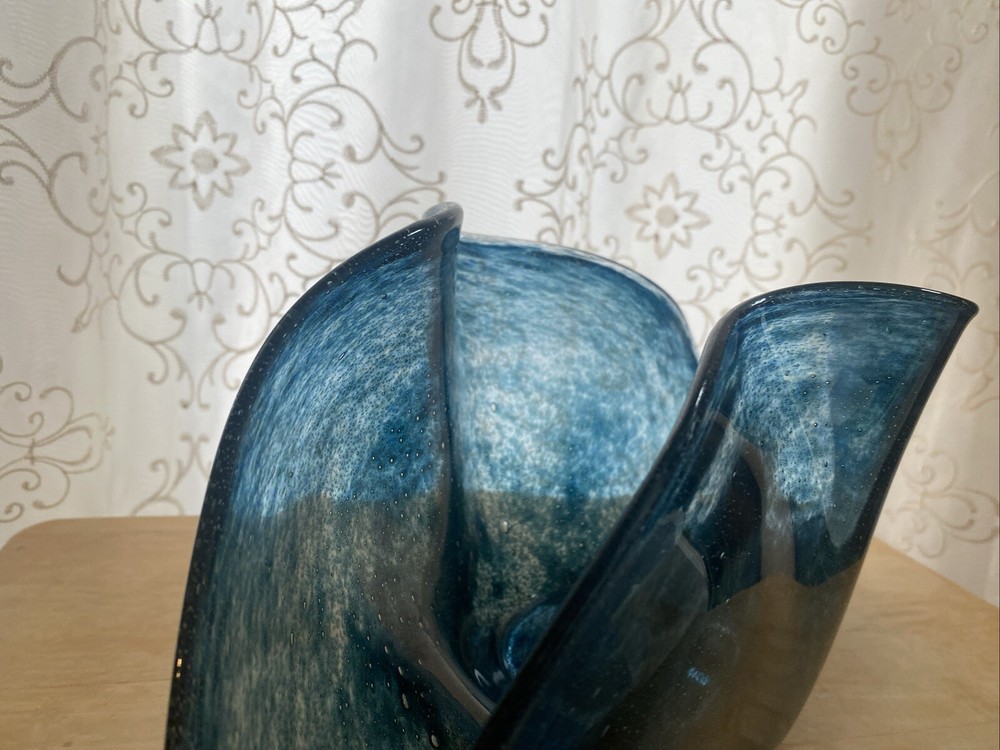 Blue Wavy Hand Made Bubble Vase