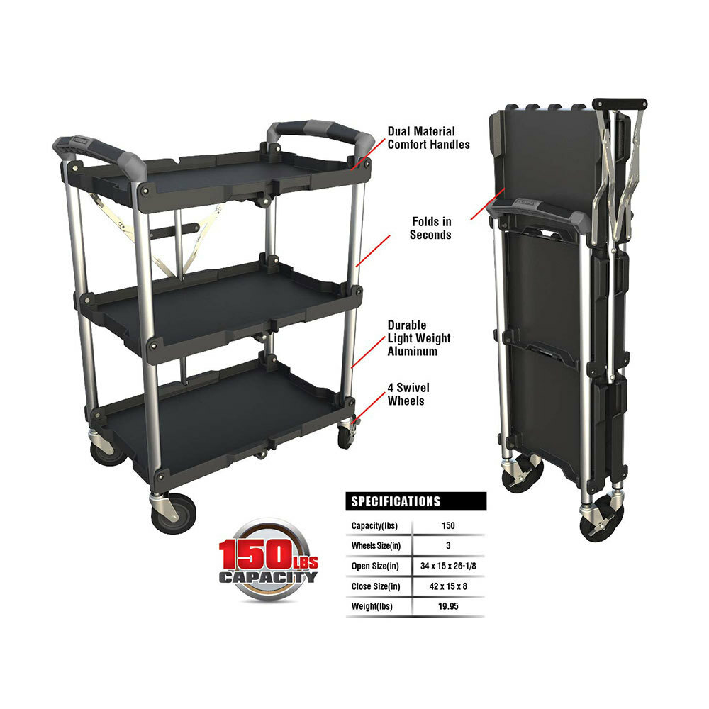 Folding Portable Tools Rolling Cart Ergonomic Easy Use