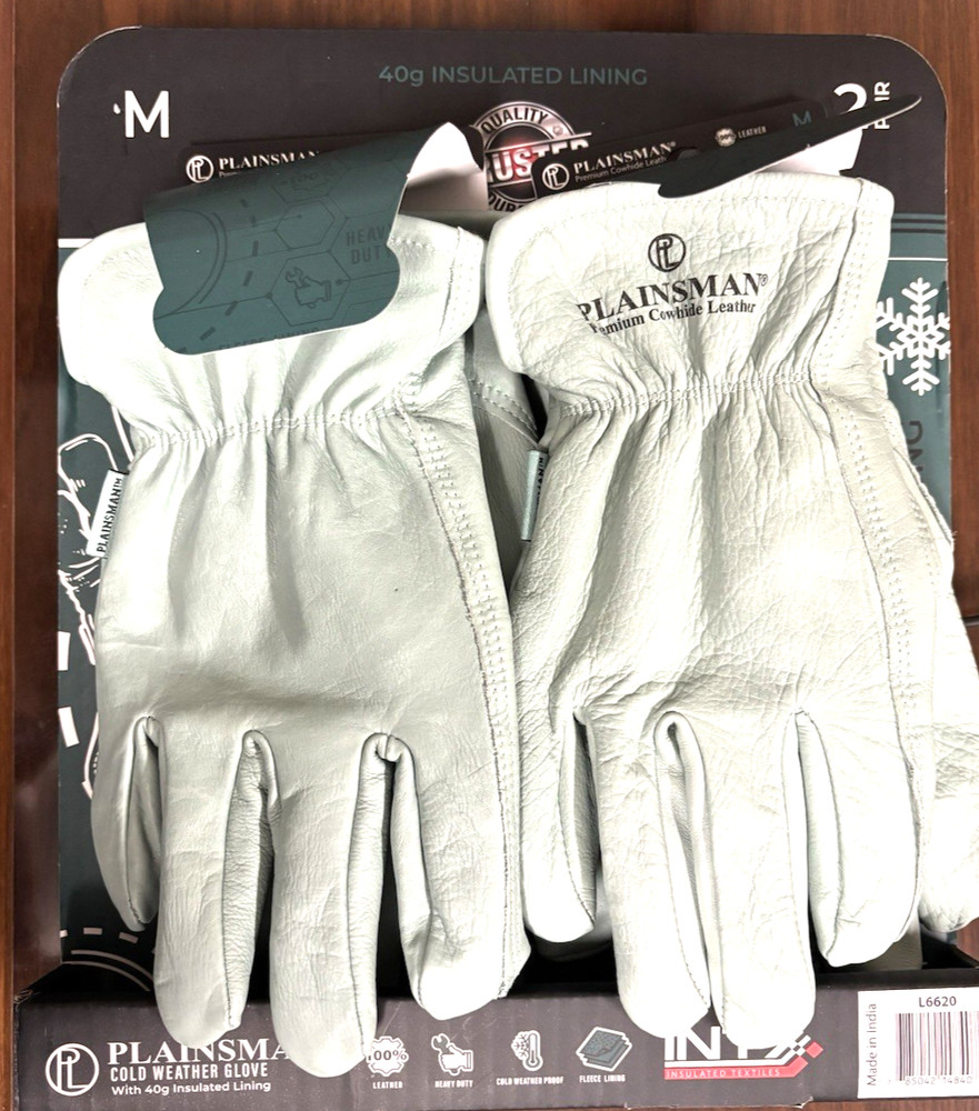 PLAINSMAN PREMIUM COWHIDE LEATHER GLOVES 2 PACK SIZE MEDIUM