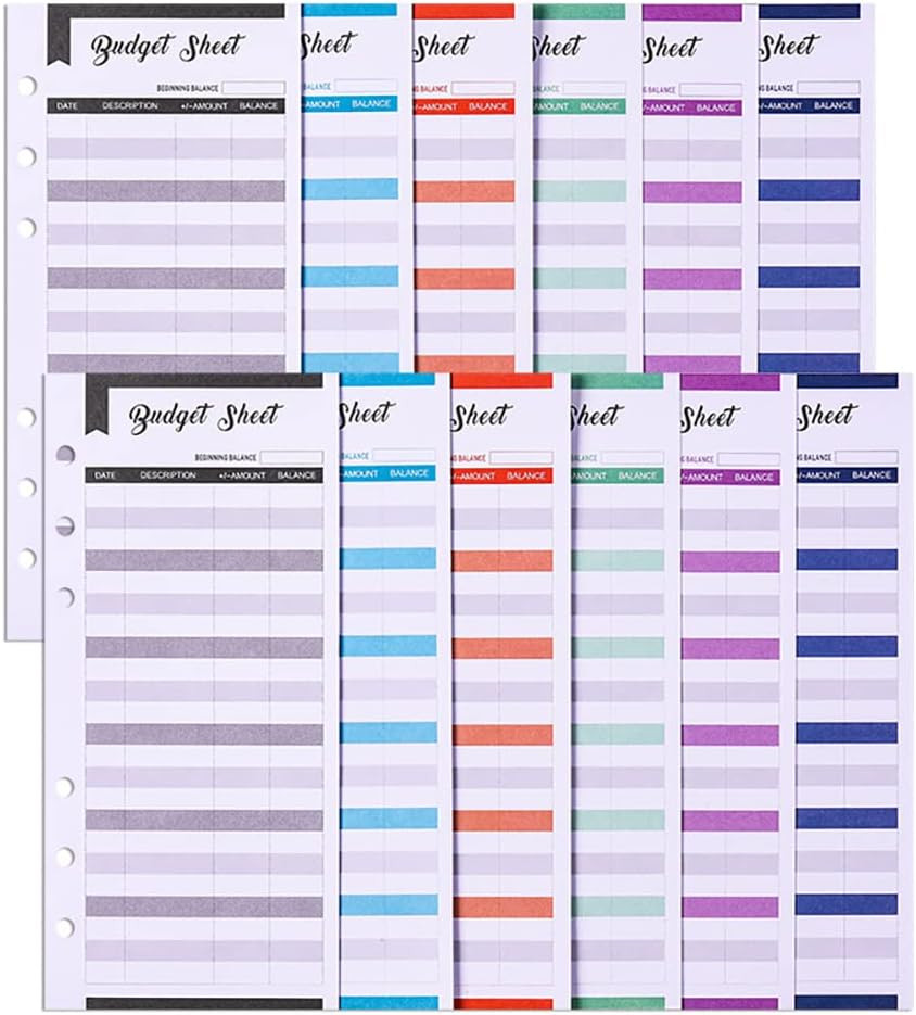 Multicolor Budget Sheets - Expense Tracker for Cash Envelopes & Binder Inserts (