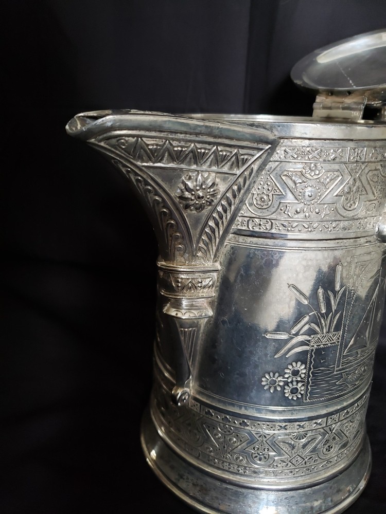 Simpson Hall Miller Quadruple Silverplate Tilting Pitcher + Stand