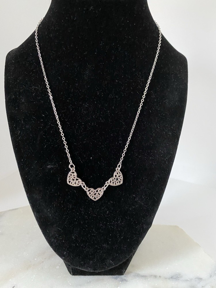 Vintage Silver tone Triple Hearts Necklace