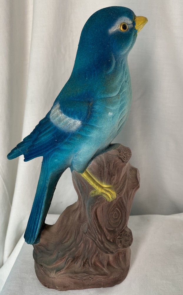 Vintage Blue Bird Statue Flocked Japan OLD