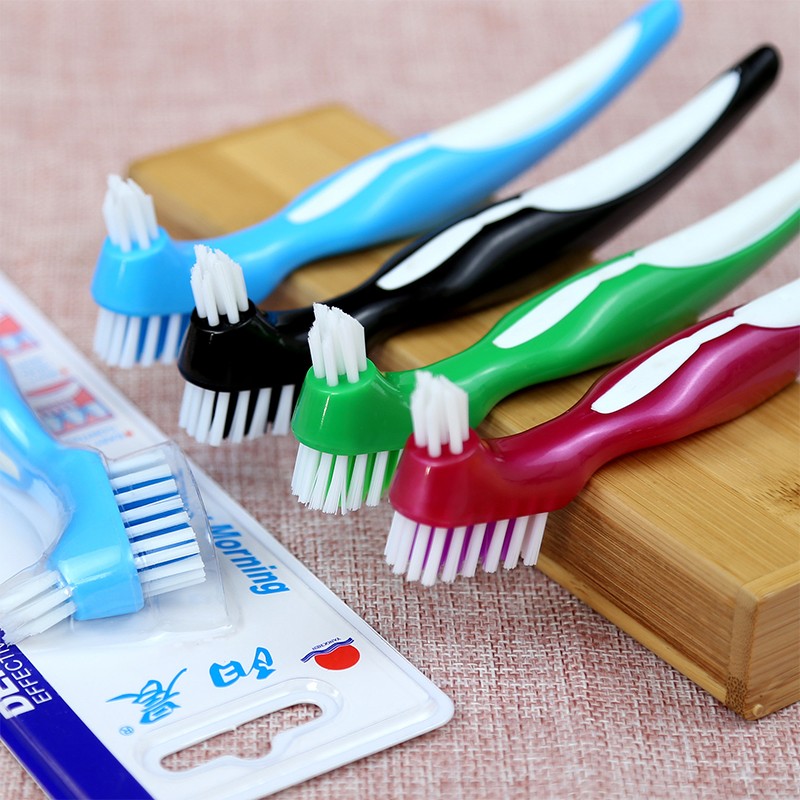 Denture Cleaning Brush Bristles & Ergonomic Rubber Handle Multi-Layered