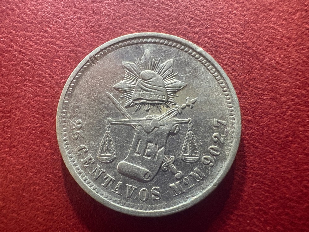 1871 Mo M 25 Centavos Mexico Silver Cap & Rays XF Better Date