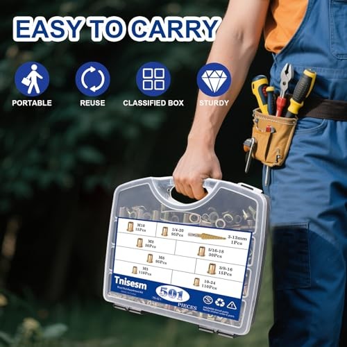 Rivet Nut Tool Kit, Professional Nutsert Tool Kit, with 8 Metric and SAE