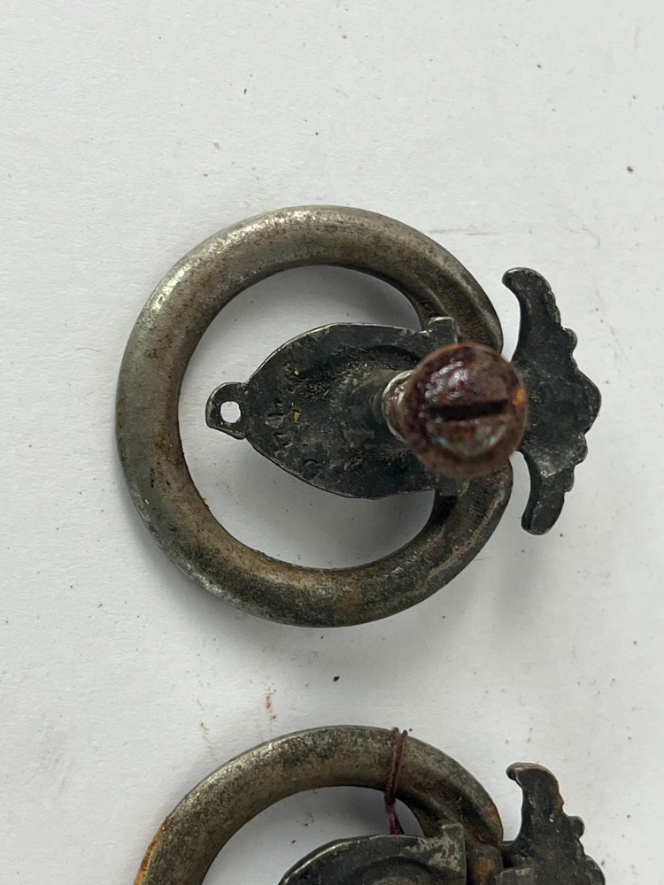 2 Antique Solid Brass Drawer Pulls - Drop Ring Pull Knobs - Victorian Colonial