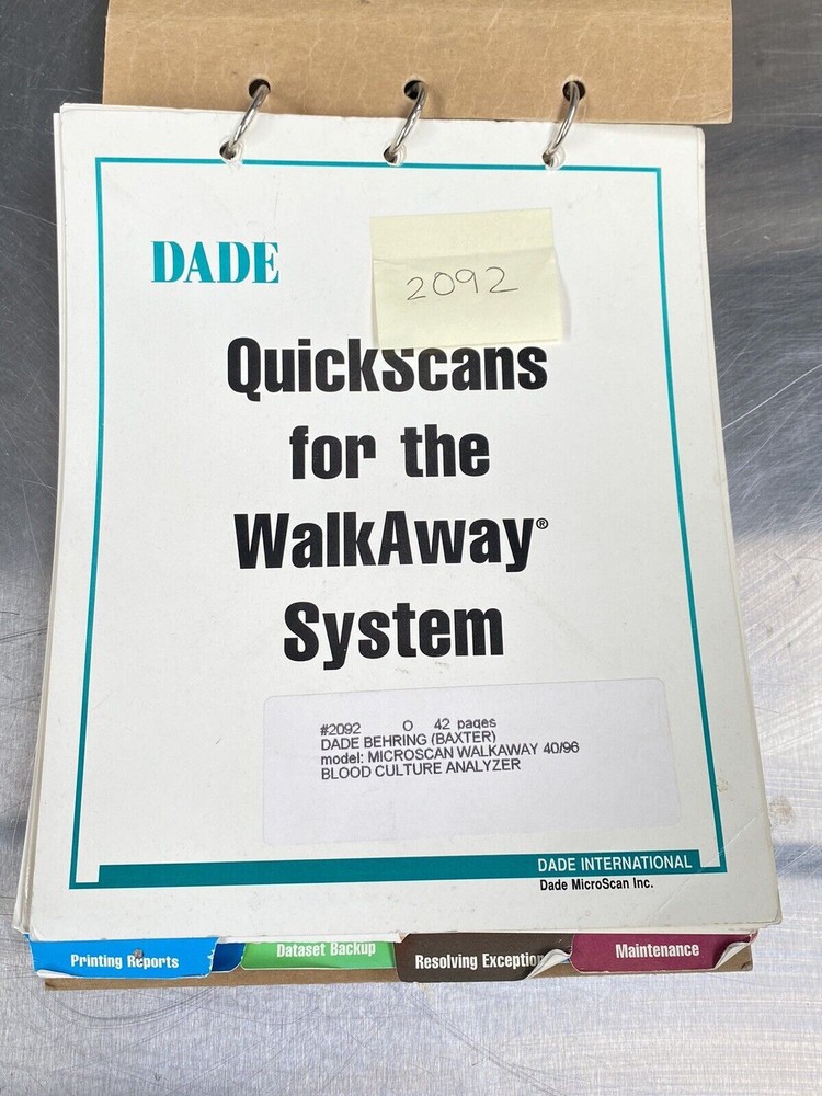 Dade Behring Baxter Quickscans Walkaway System - Manual / Users Guide / Book