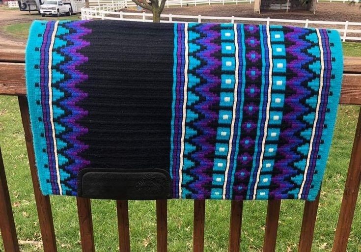 Western Saddle Pad Black Turquoise Purple Geometric Pattern | Custom Size