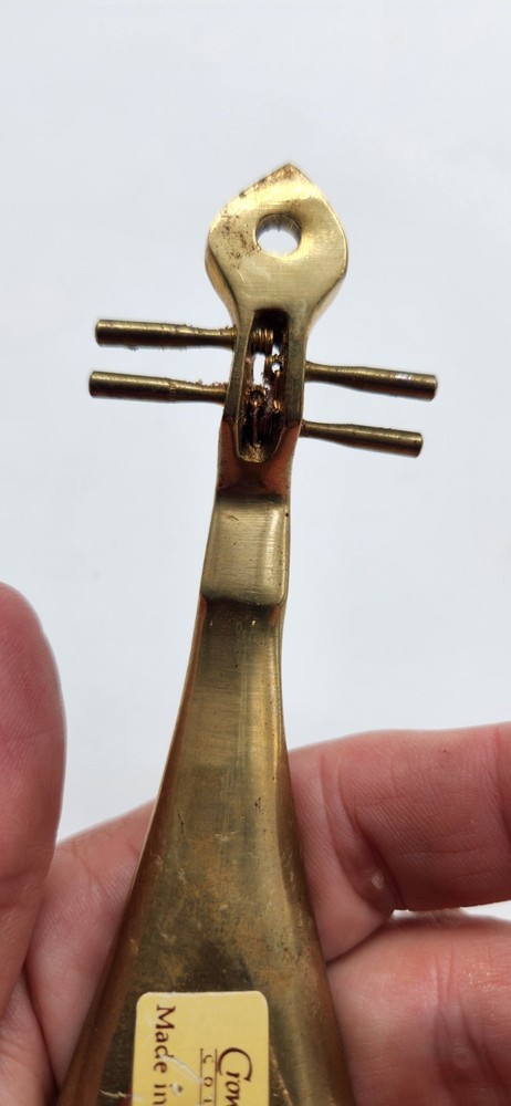 Vintage Solid Brass Lute Musical Instrument With 2 Strings. 5.5"