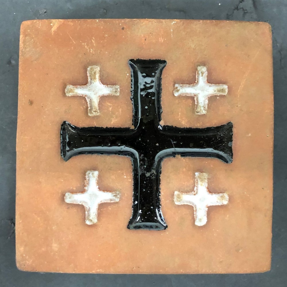 Vintage Gladding McBean Chunky Cross Tile/Black & White 4-1/4"