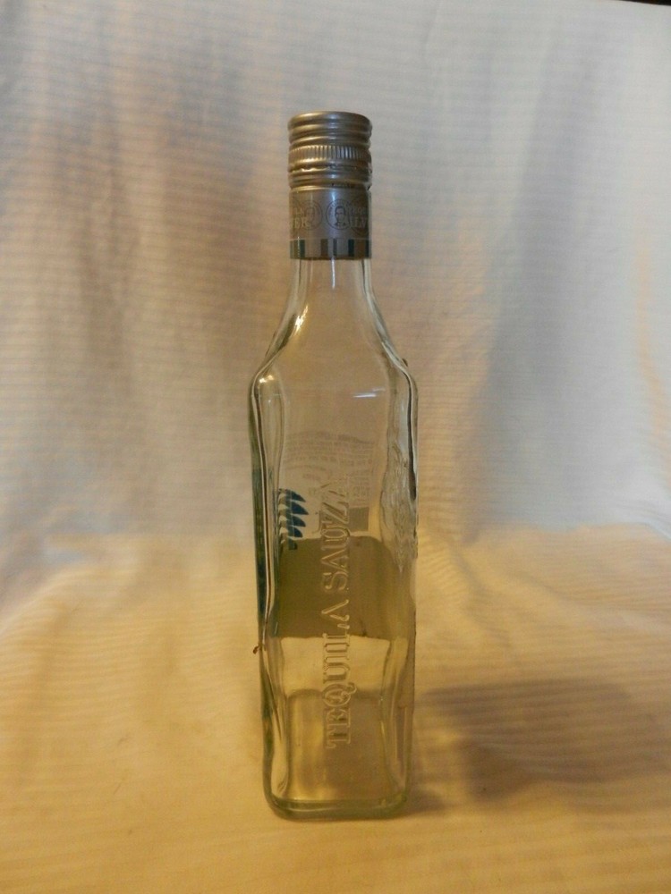 Imported Sauza Tequila Silver Empty Bottle with Cap Embossed with Blue Rooster