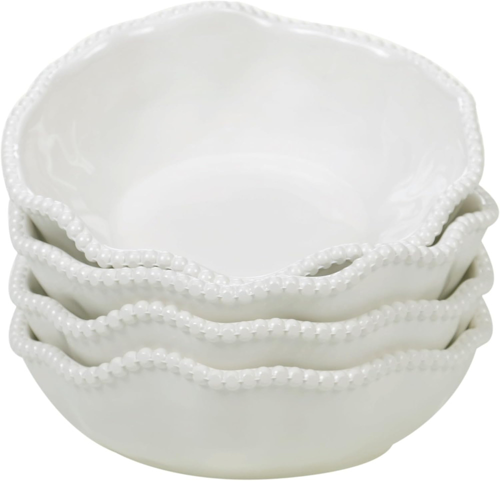 Perlette Off-White Beaded 12-Piece Dinnerware Set – Includes 4 Dinner Plates, 4