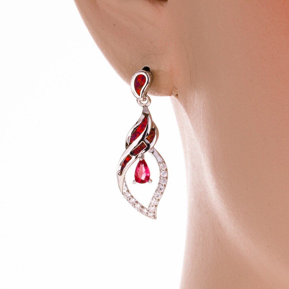 3x5 Simulated Ruby Red Fire Opal Silver Filled Jewelry Drop Pierced Earrings