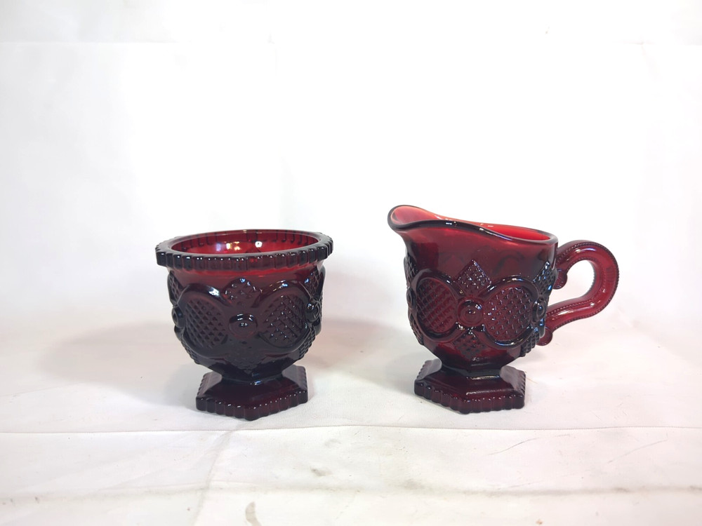 VINTAGE AVON RUBY RED CAPE COD ~ Creamer and Sugar Bowl