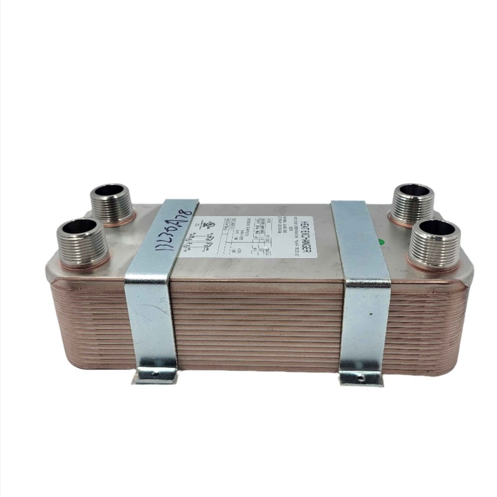 30 Plate Water to Water Brazed Plate Heat Exchanger 1" MPT Ports With Brackets